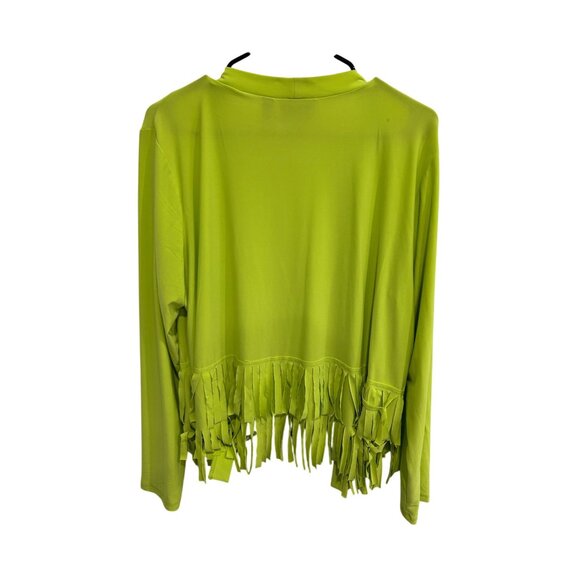Attitudes By Renee Womens Fringe Open Front Cardigan XL Lime Green Casual Lightw - Picture 2 of 9